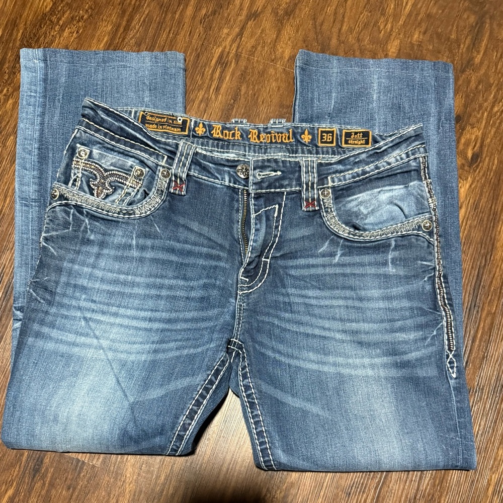 Rock Revival Men’s Blue Jett Straight Jeans size 36x30
